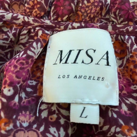 MISA Yesenia Purple Floral Chiffon Ruffle Cold Shoulder Mini Dress - Picture 4 of 7